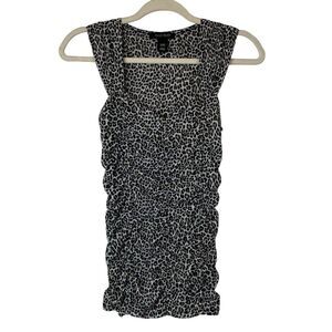 WHBM Top Sleeveless Mesh Sweetheart Neck Ruched Leopard Animal Mob Wife Y2K XXS